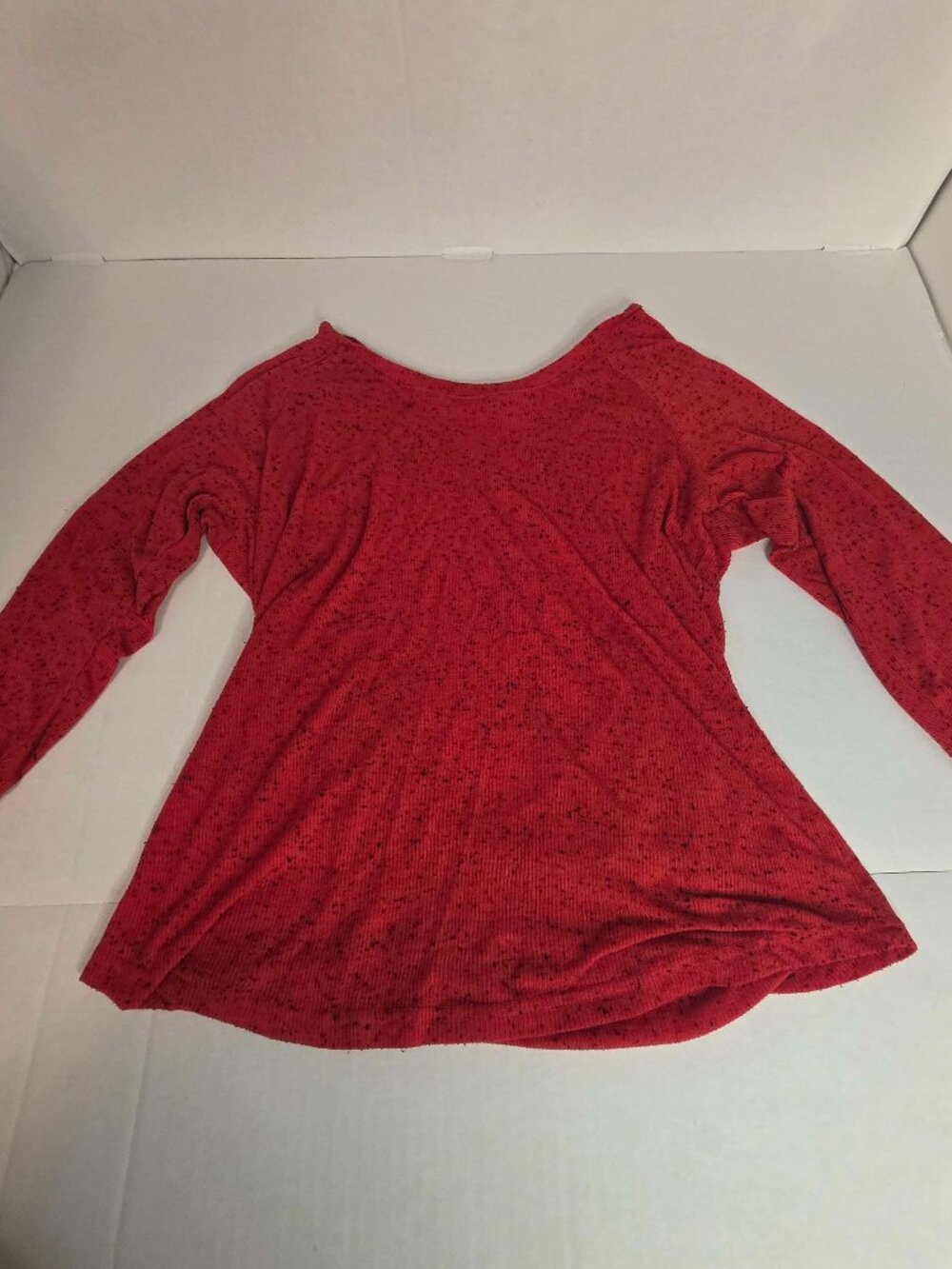 Women's Red Speckled Ribbed Knit 3/4 Sleeve Top Scoop Back XL